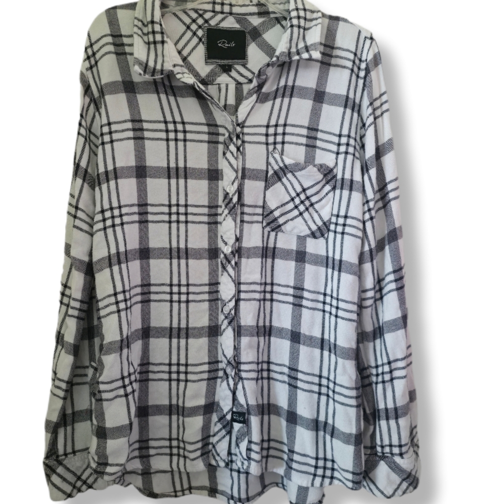 Rails Size Large Black & White Casual Button Up Flannel